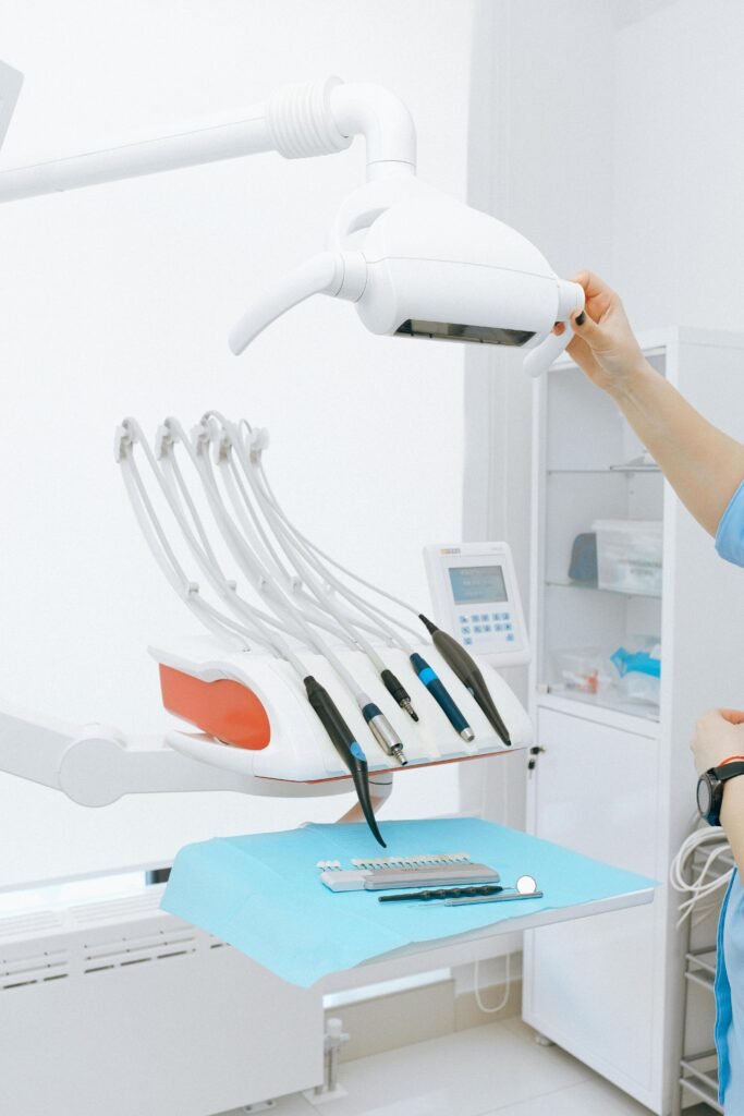 Services A clean, modern dental office showcasing dentist equipment and tools.