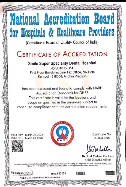 Services smile dental nabh certificate original